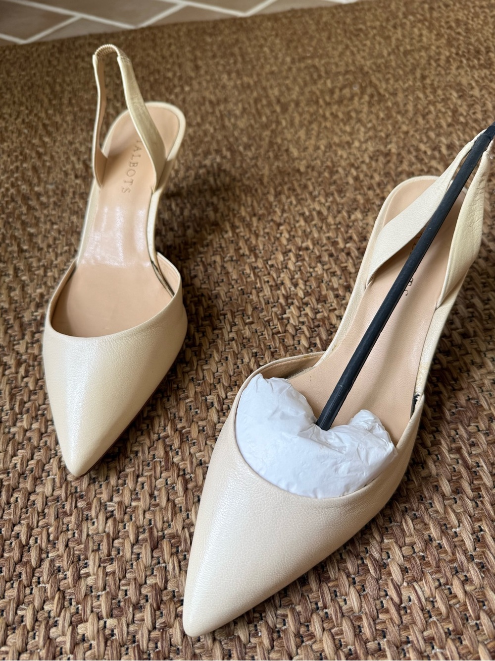 Talbots Neutral Cream Pointed-Toe Slingback Heels
